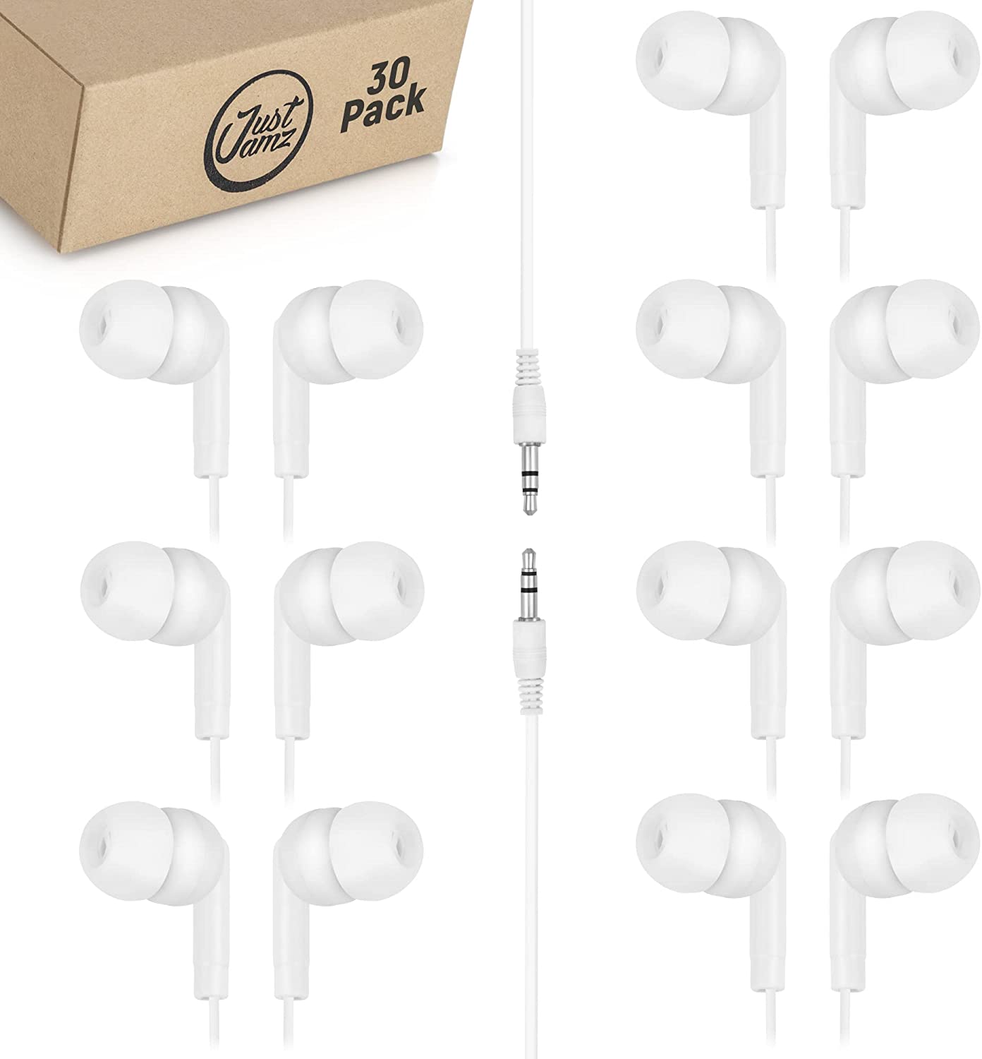 30 Pack of Basic Pearl White Disposable Earbuds (Europe)