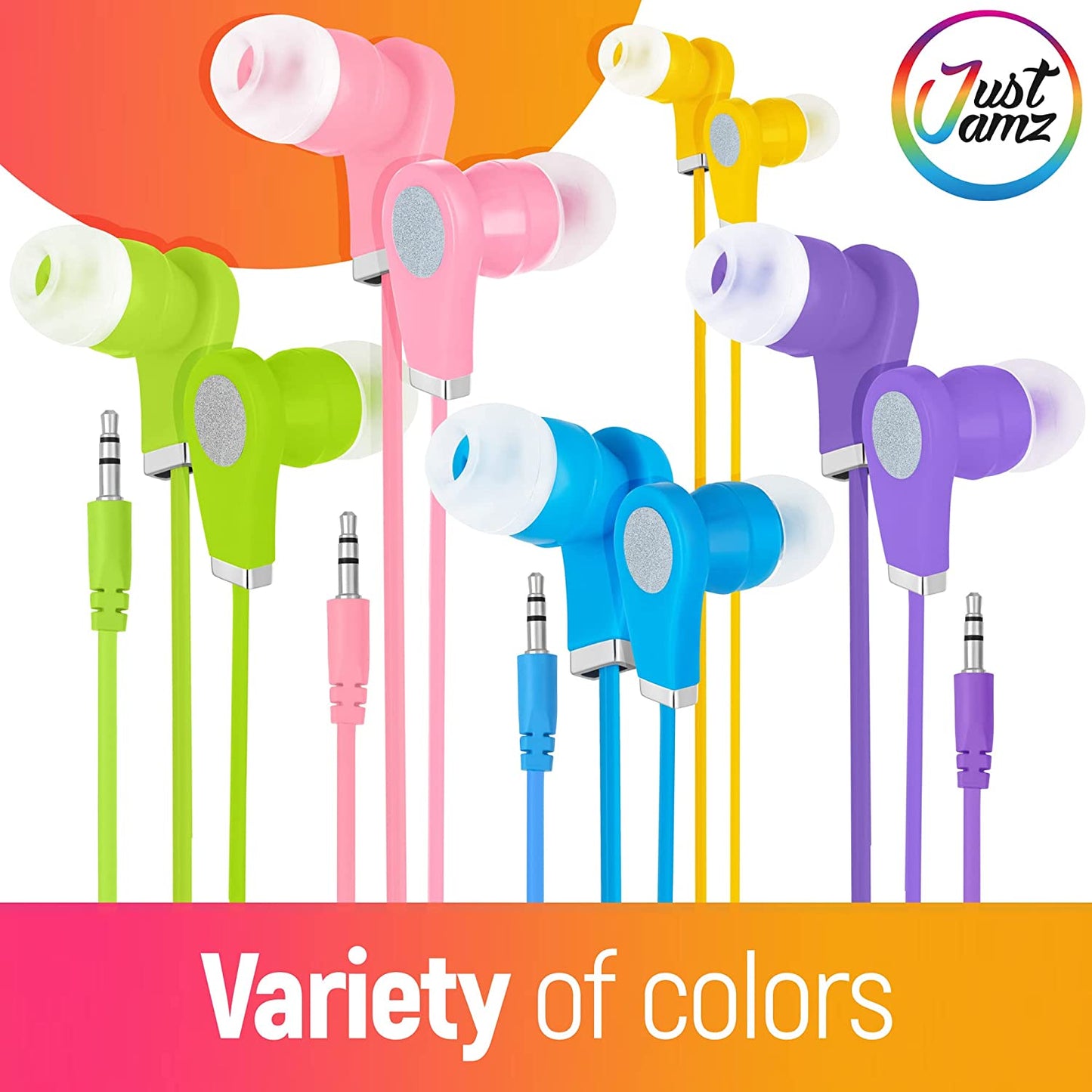 100 Pack of in-Ear EarBuds, Wired and great for Kids, Mixed Colors (United States)