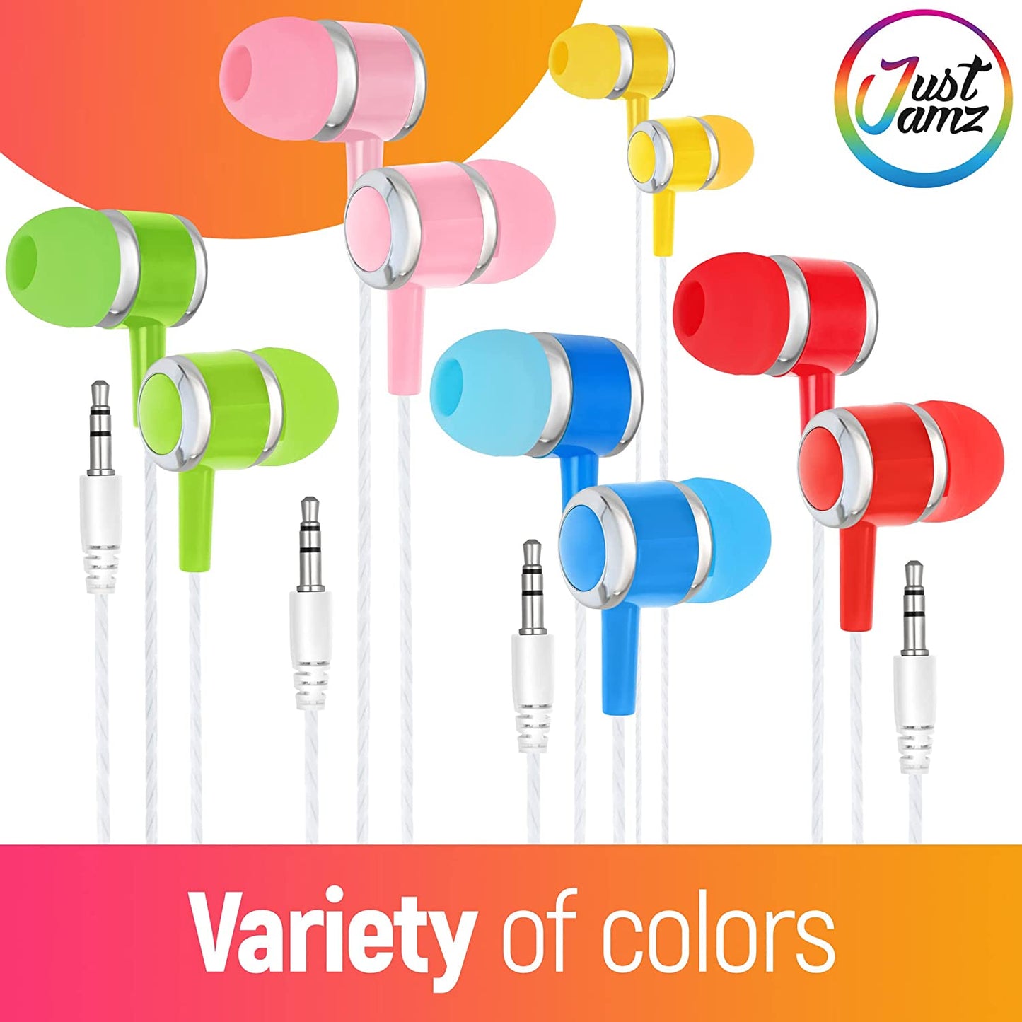 30 Pack of JustJamz Marbles, Colorful Earbuds, 3.5mm Jack, Assorted Colors