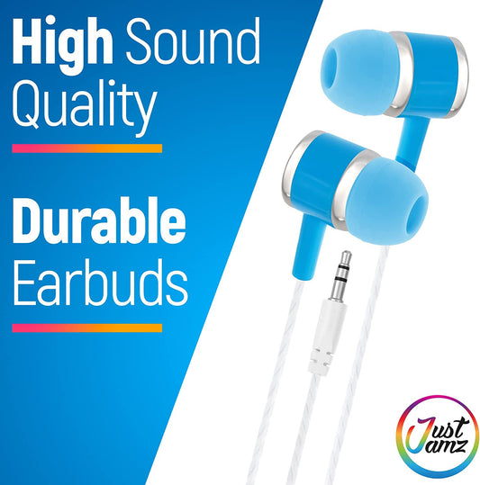 10 Pack of JustJamz Marbles, Colorful Earbuds, 3.5mm Jack, Assorted Colors