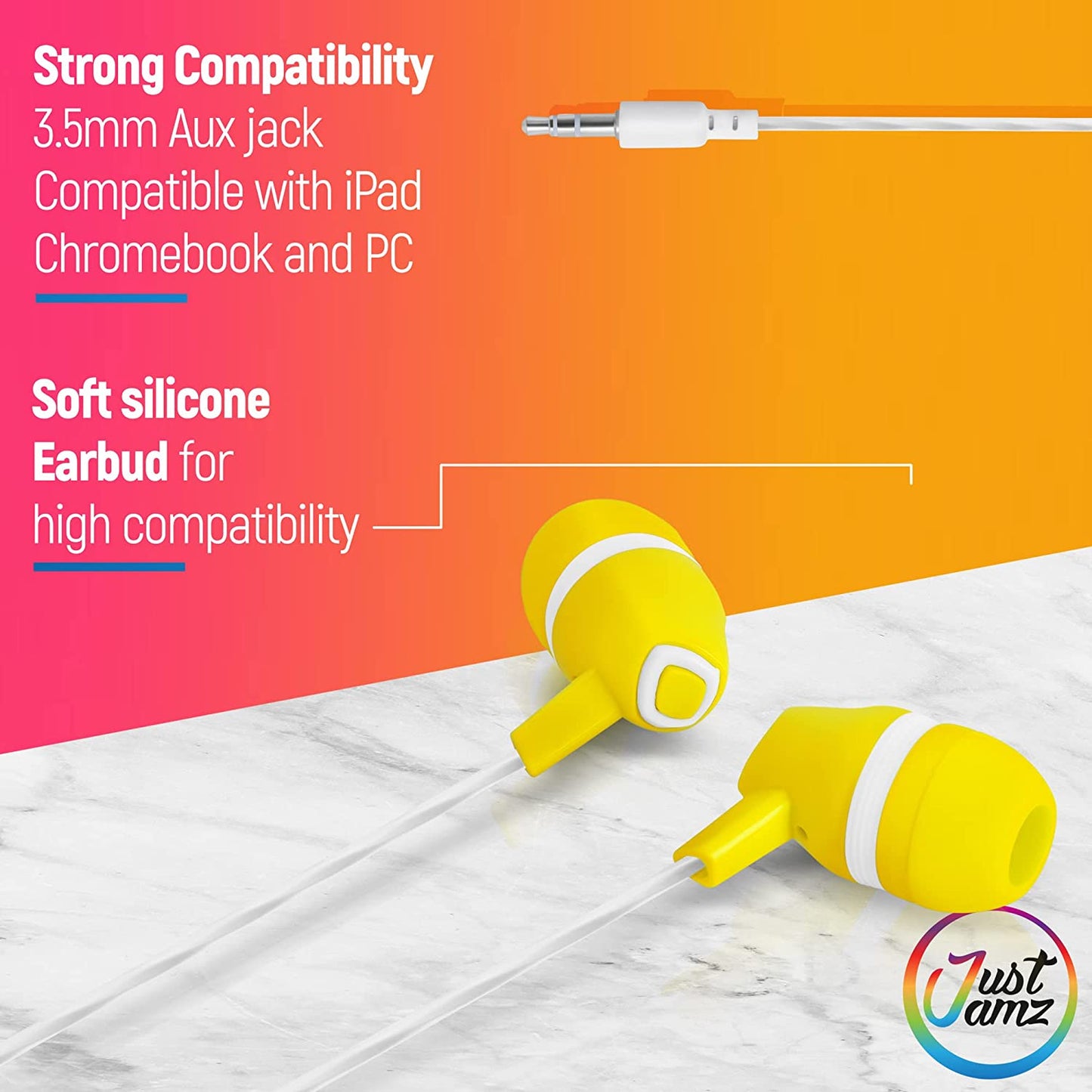 10 Pack of JustJamz Bubbles, Colorful in-Ear Earbuds, Assorted Colors