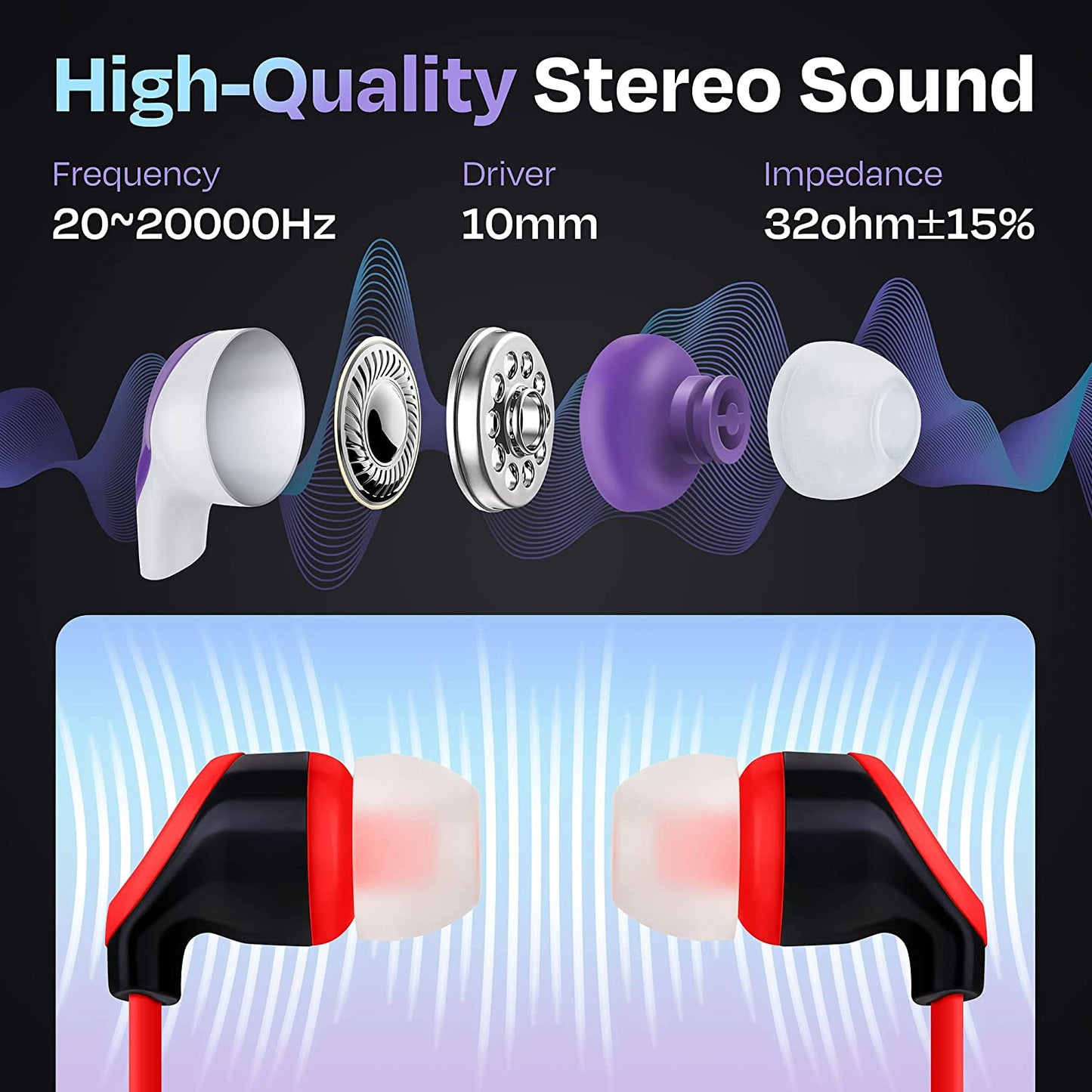 Multipack of 100 Colorful Wired Quality Earbuds (United States)