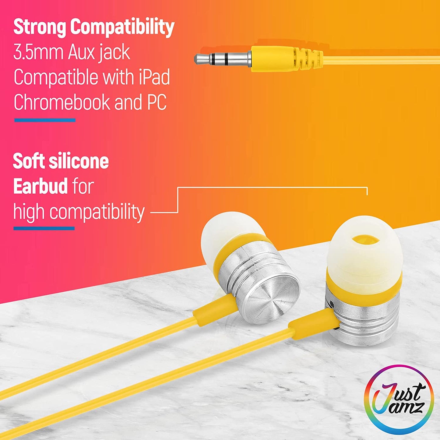 10 Pack of JustJamz Jelly Matte Colorful in-Ear Earbuds (Europe)