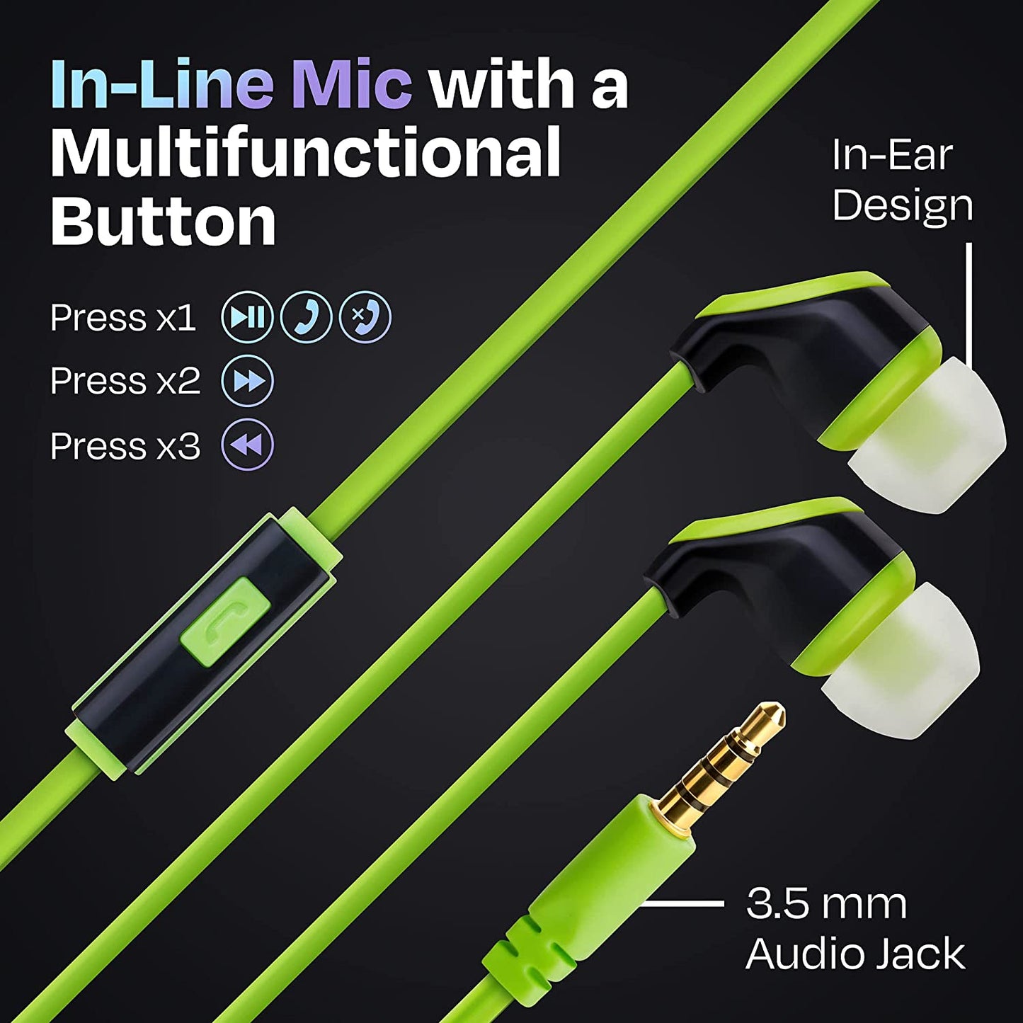 Multipack of 100 Colorful Wired Quality Earbuds (United States)