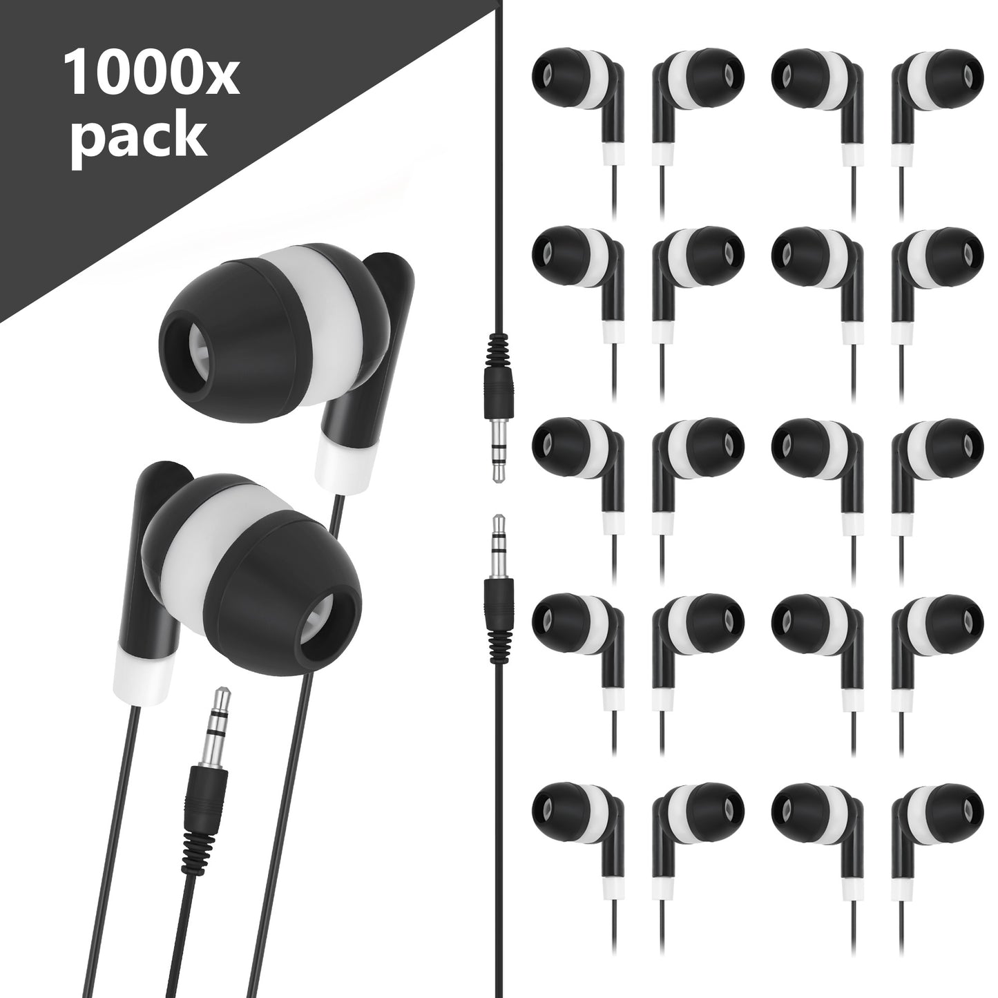 1000 Pack of Basic Dot Earphones, Black
