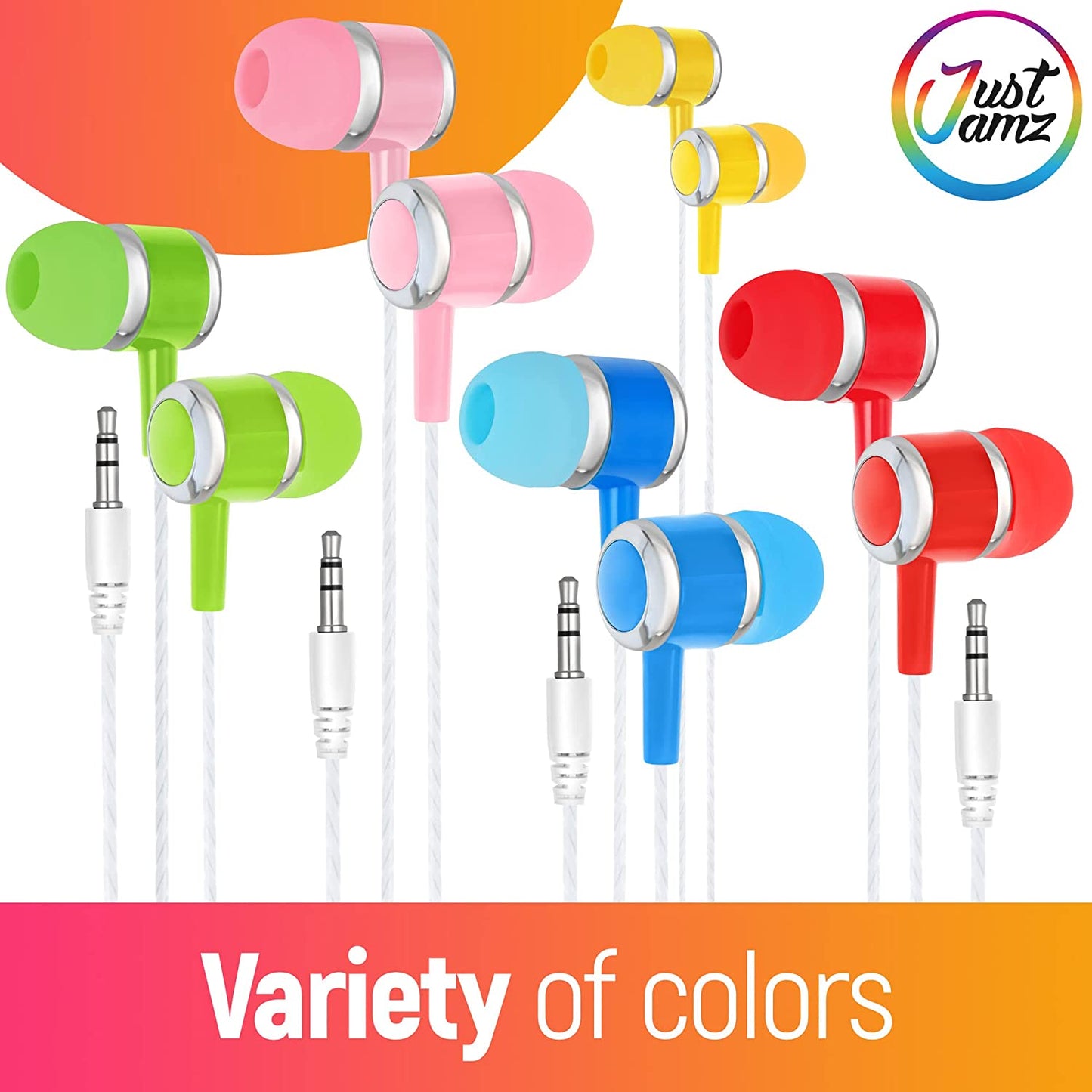 100 Pack of JustJamz Marbles, Colorful Earbuds, 3.5mm Jack, Assorted Colors (United States)