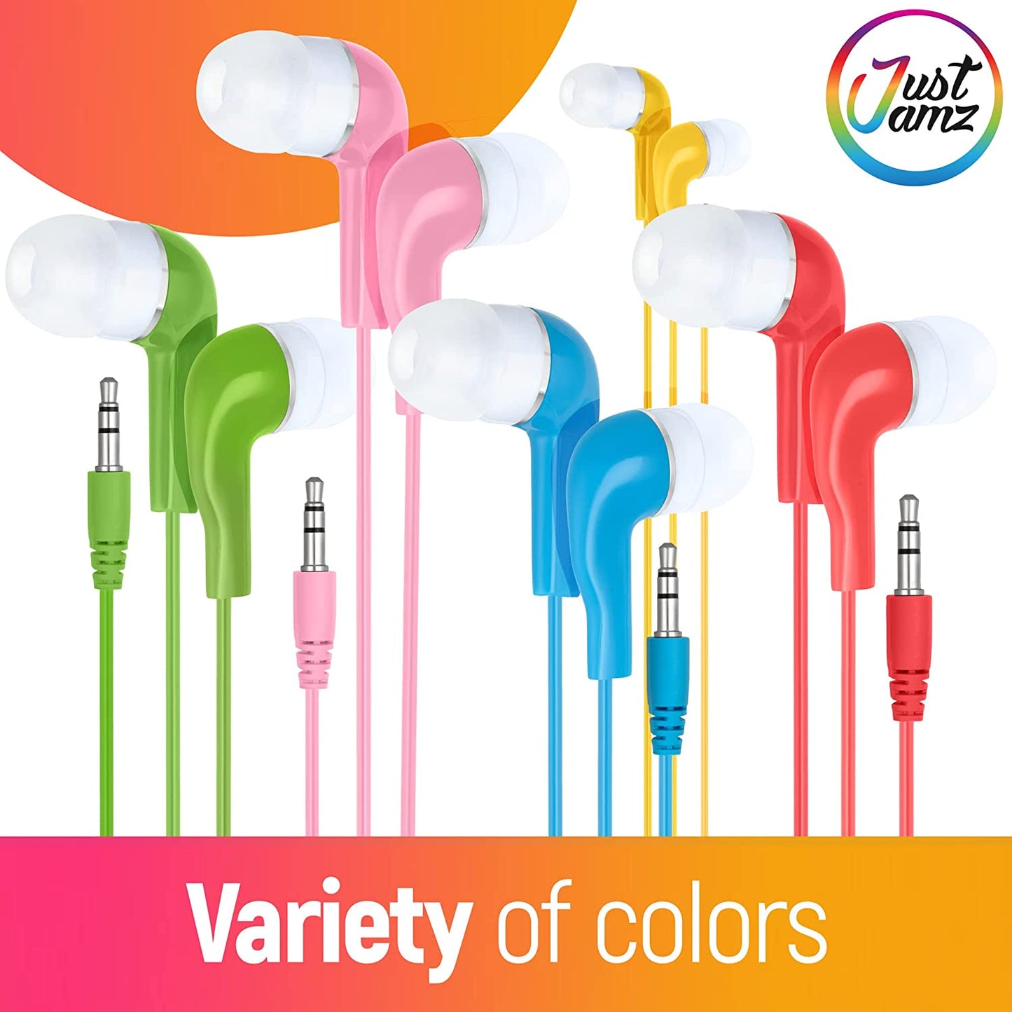 100 Pack of in-Ear EarBuds, Wired and great for Kids, Mixed Colors (United States)