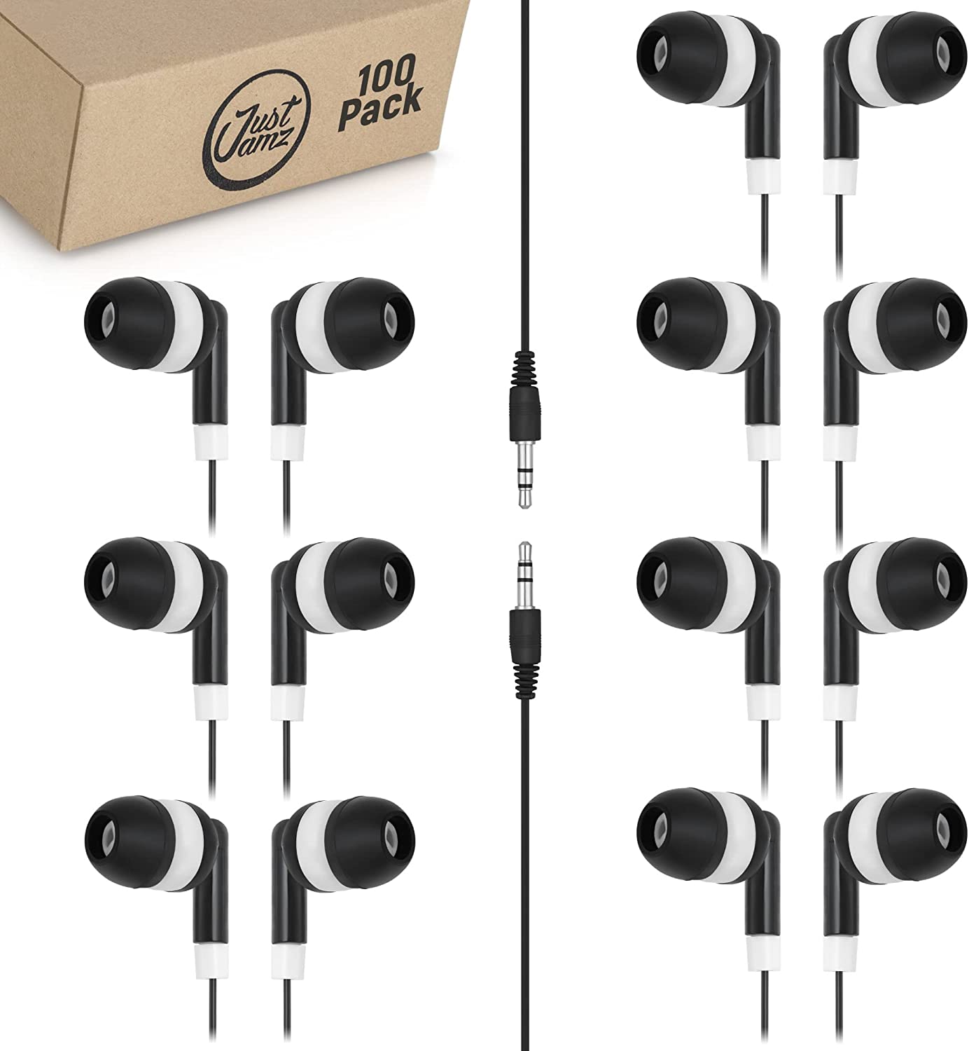 100 Pack of Basic Dot Earphones, Black (United States)
