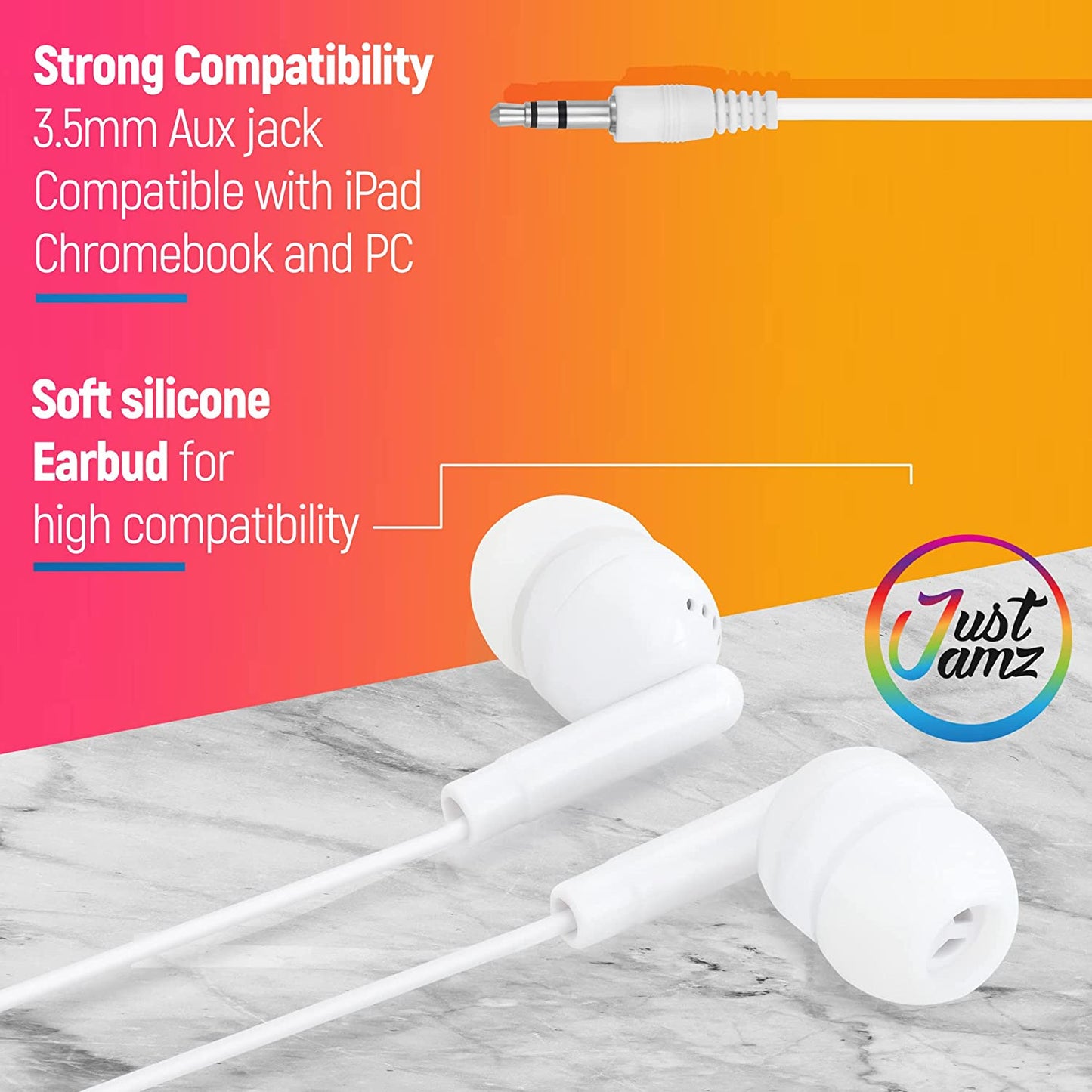 30 Pack of Basic Pearl White Disposable Earbuds (United States)
