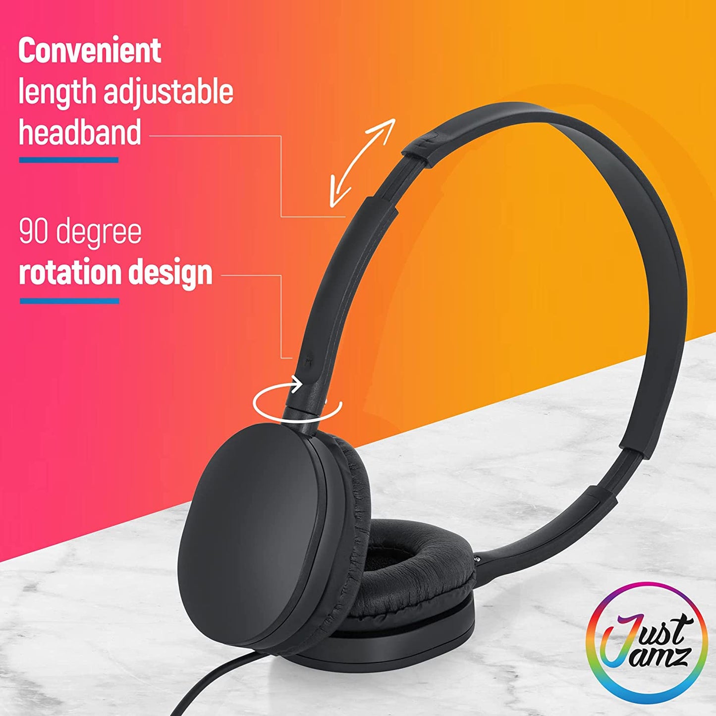 JustJamz® Headphones | 10 Pack | Wholesale Bulk Headphones | Headphones with Microphone | Bulk Over-Ear Headphones with Mic | Foldable with Soft Leather Cushion | HQ Stereo Sound 3.5mm Jack (Black)