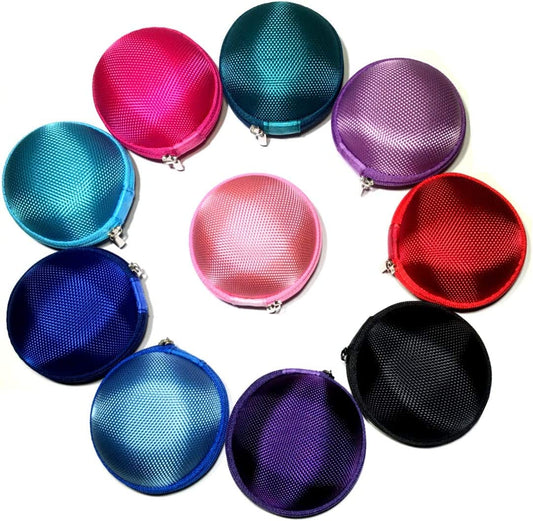 JustJamz® | Round Earbuds Case | 10 Pack | Protective Earphones Case | Earbuds Circular Carry Pouch | Protect Your Earbuds | Assorted Colors | Multi-Functional Storage Case