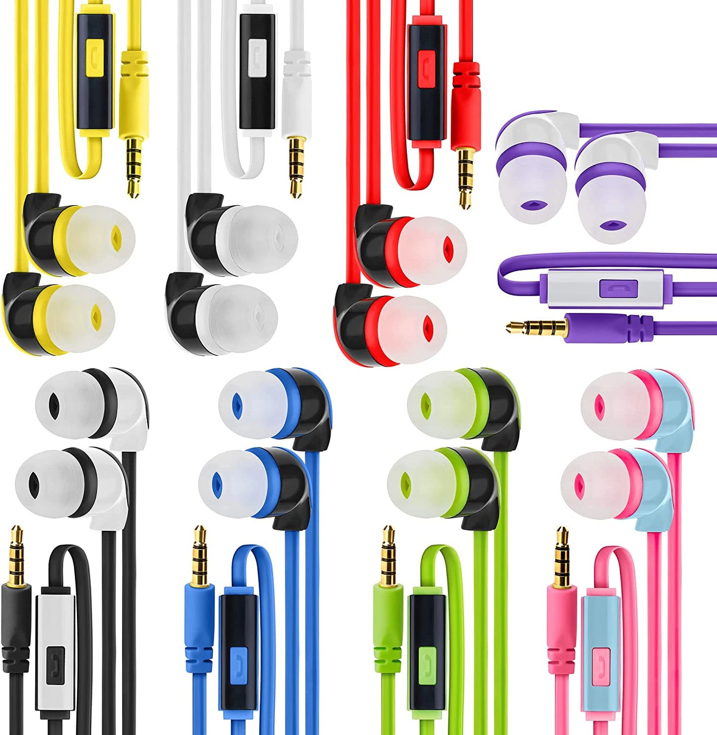 Multipack of 100 Colorful Wired Quality Earbuds (United States)