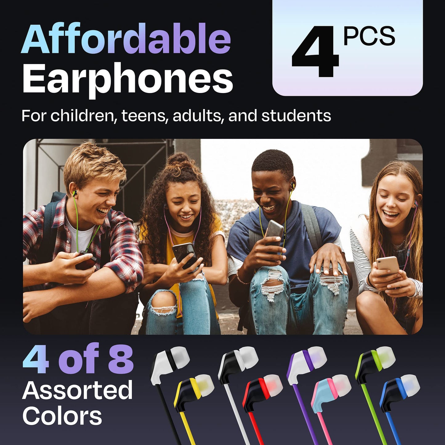 Multipack of 4 Colorful Wired Earbuds