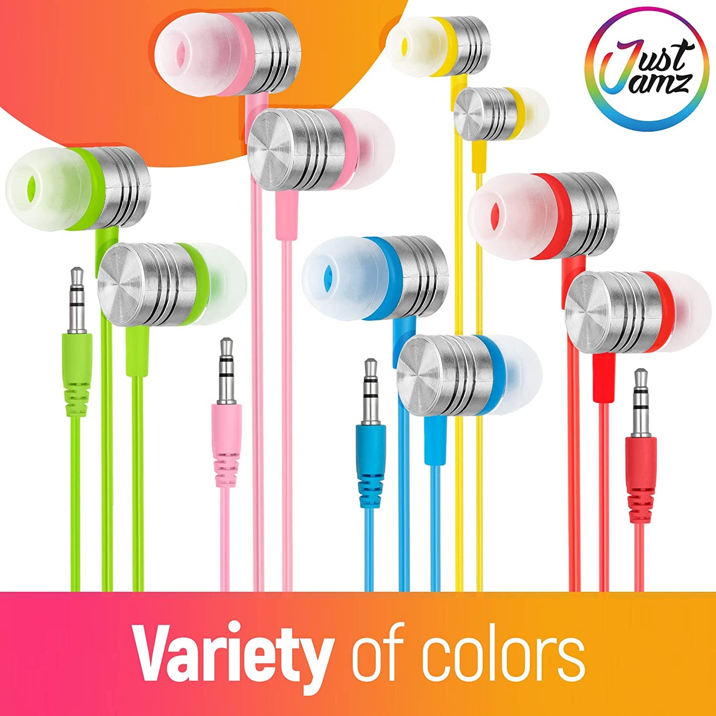 100 Pack of JustJamz Jelly Matte Colorful in-Ear Earbuds (United States)