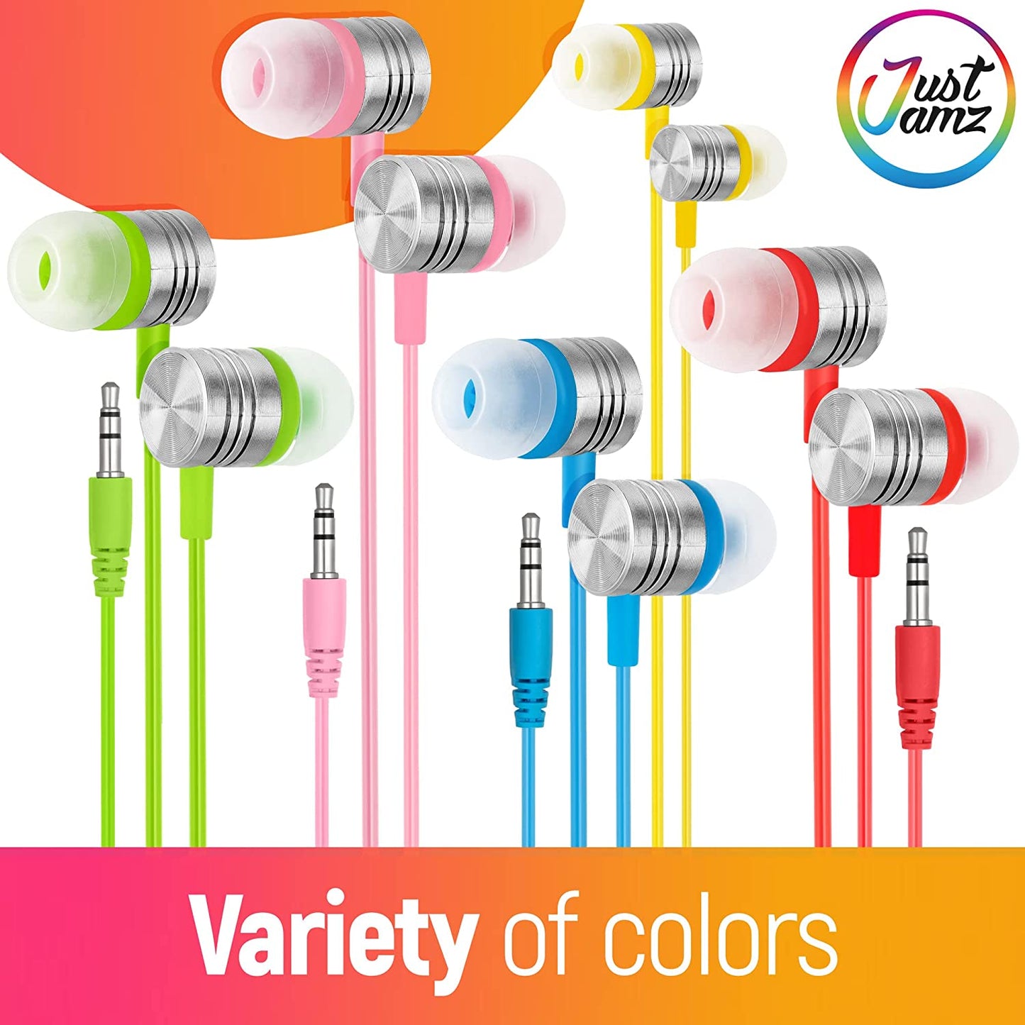 100 Pack of JustJamz Jelly Matte Colorful in-Ear Earbuds (Europe)