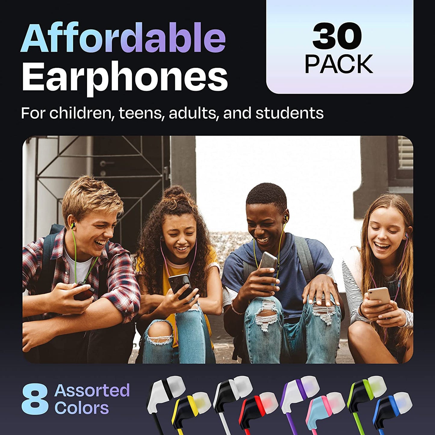 Multipack of 30 Colorful Wired Earbuds (United States)